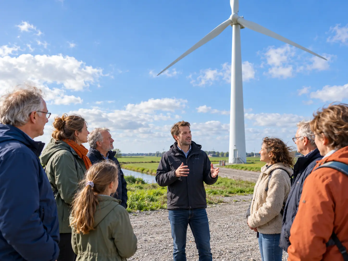 Omwonenden en coöperatieleden krijgen uitleg tijdens een open dag bij een windpark
