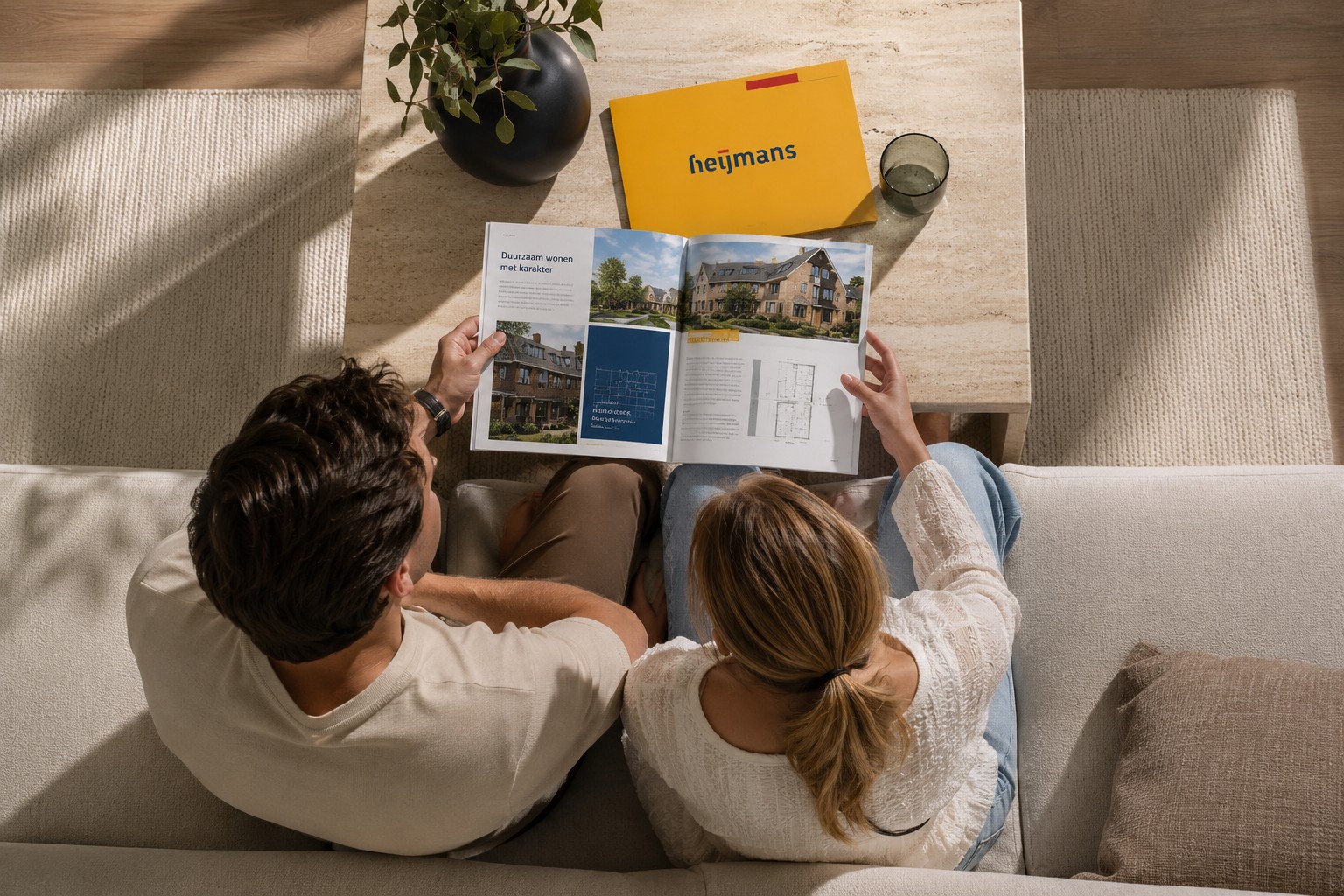 Kopers bekijken een Heijmans brochure