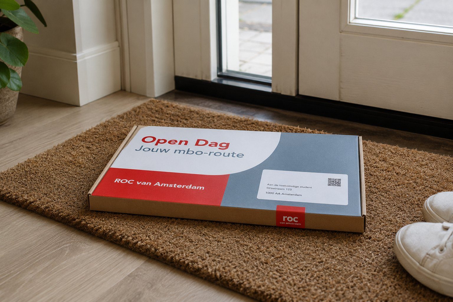 ROC van Amsterdam open dag pakket met mbo-route op een deurmat