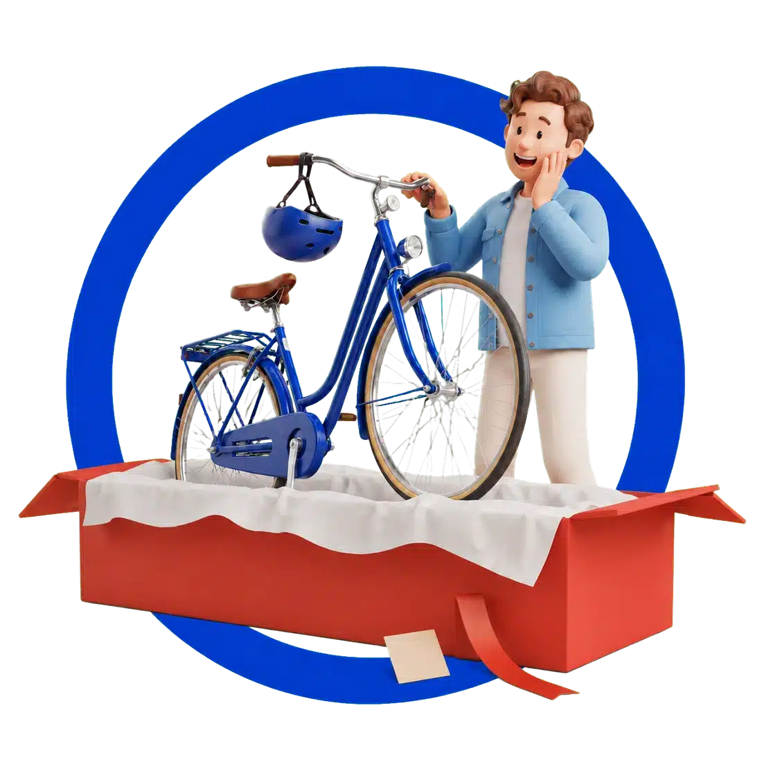 Klant pakt een fiets uit een welkomstpakket