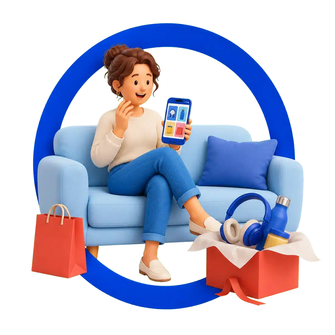 Klant bekijkt een gepersonaliseerde keuzeshop op haar telefoon