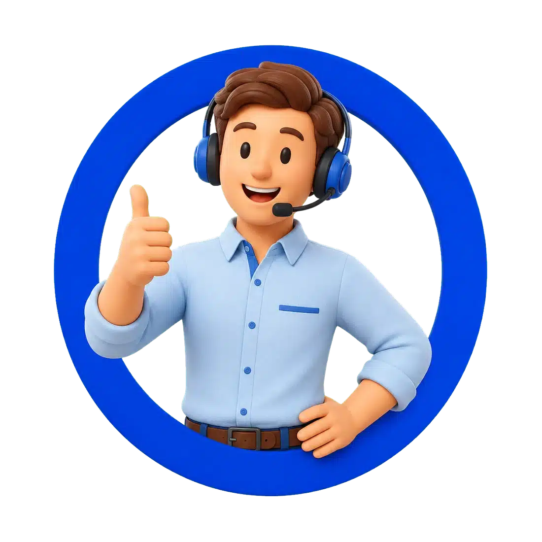Contactcenter medewerker met headset steekt duim omhoog