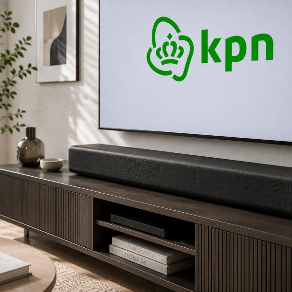 Een soundbar ligt verpakt klaar voor verzending als onderdeel van de Black Friday actie van KPN. Sidekix verzorgt de logistieke afhandeling, garantiepapieren en klantenservice.
