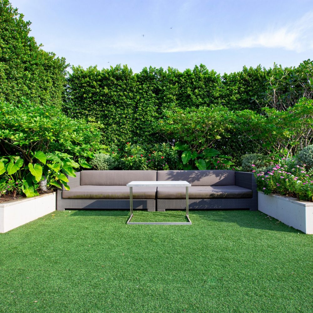 Modern Sofa and furniture on rooftop garden.